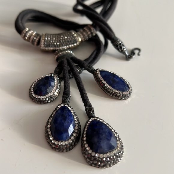 Sterling silver chocked necklace with crystals and real gem stone - Picture 1 of 7